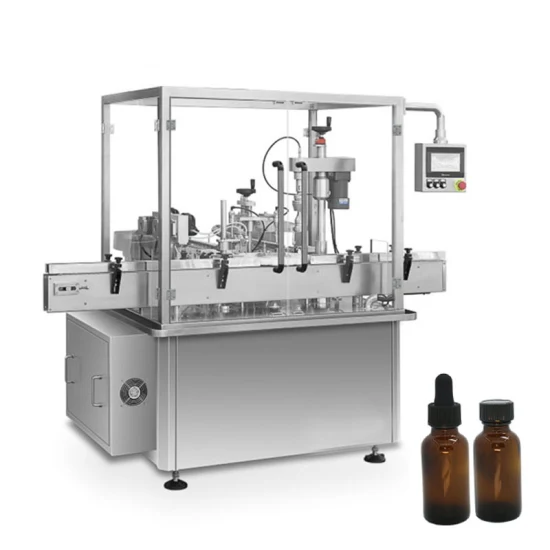 Linea di produzione automatica per il riempimento di colliri eliquid rotanti da 10 ml-60 ml, riempitrice per bottiglie di olio essenziale, riempitrice per fiale per provette, tappatrice ed etichettatrice